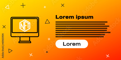 Line Monitor with art store app icon isolated on yellow background. Technology of selling NFT tokens for cryptocurrency. Non fungible token concept. Colorful outline concept. Vector
