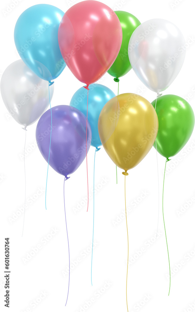 3D Render Colorful Birthday Balloons
