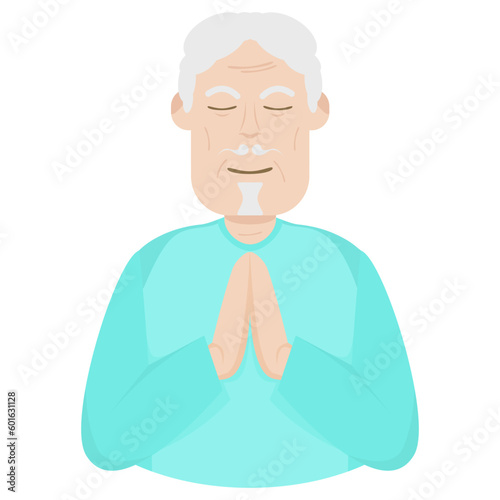 The Elderly People Old Man Yoga Pose Meditation Relaxed Half Body
