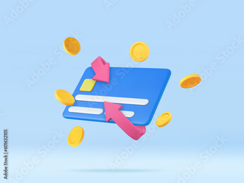 3d Cash back credit card with Arrow icon and coins