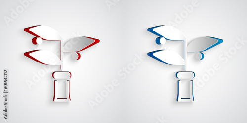 Paper cut Plant breeding icon isolated on grey background. Plants growing in the test tubes. Organic food ,agriculture and hydroponic. Paper art style. Vector