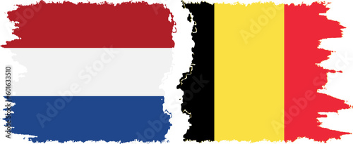 Belgium and Netherlands grunge flags connection vector