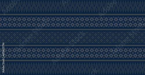Seamless Pattern  of Thai ethnic weaving, Vector illustration. Light and gray element on navy blue background. Abstract weaving in Thai local style. For all over printing fabric wallpaper cover