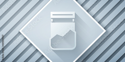 Paper cut Plastic bag of drug icon isolated on grey background. Health danger. Paper art style. Vector