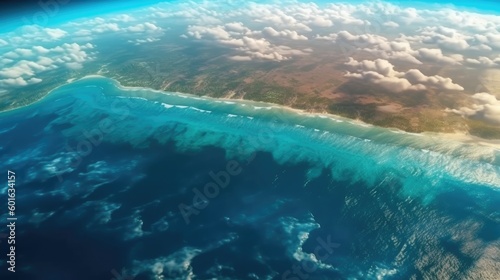 Bird's eye view of an endless ocean stretching towards the horizon. (Generative AI)