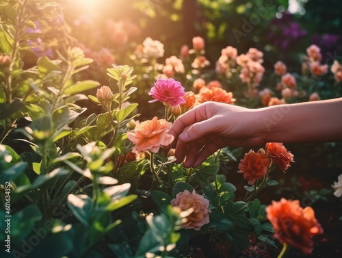 Hand Covering Flowers at the Garden with Sunlight © Yusuf