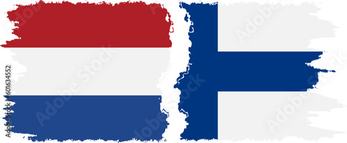 Finland and Netherlands grunge flags connection vector