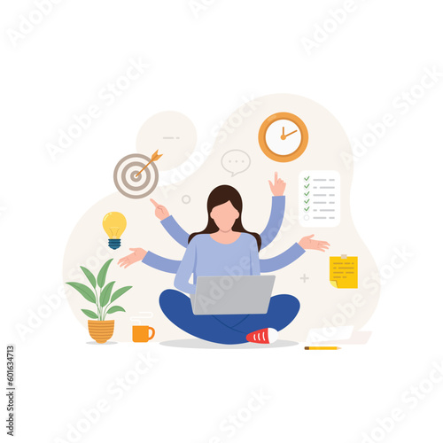 Business people or employee with self management skill. Self dicipline soft skills concept vector illustration