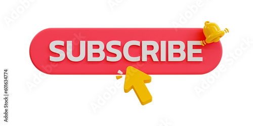 3d minimal content subscription. register for upcoming content. subscribe button with cursor and bell icon. 3d illustration. photo