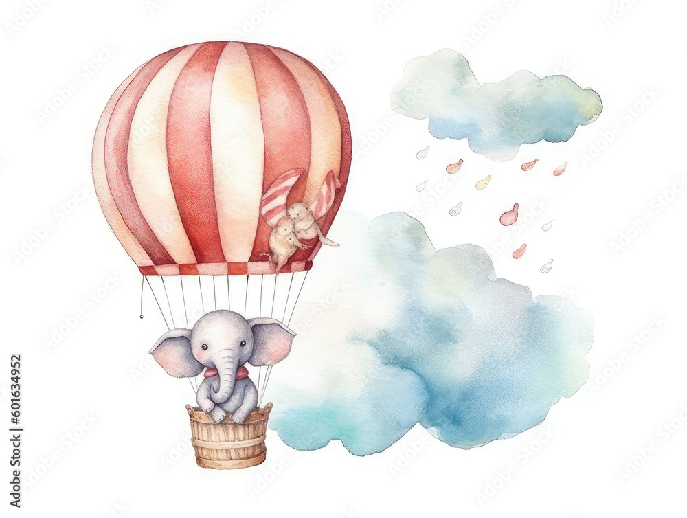 Obraz premium cute elephants with balloons watercolor, handmade