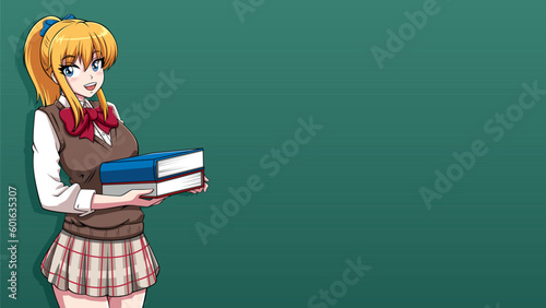 Anime Manga Schoolgirl with Books
