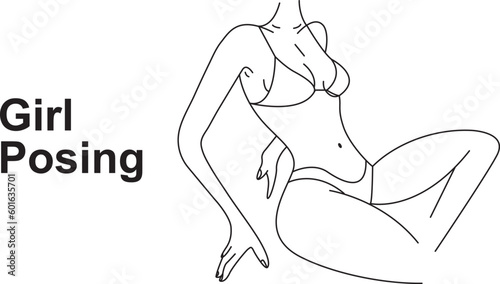 Young Girl posing with innerwear vector stroke editable