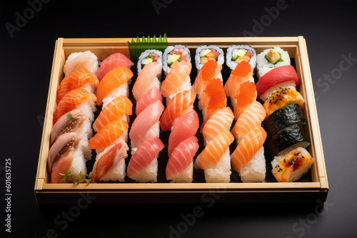 all sushi in wooden