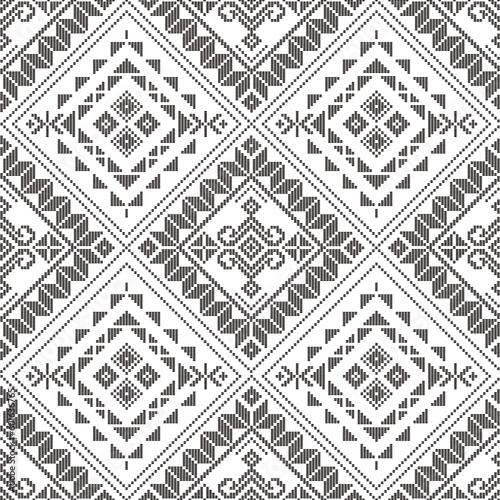 Yakan weaving inspired vector seamless pattern - Filipino folk art background perfect for textile or fabric print design in black and white