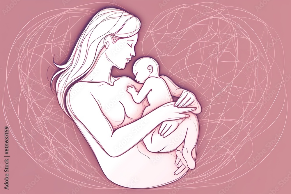 Mother and Child Bond. happy mothers day celebration .illustration. line drawing. Generative AI
