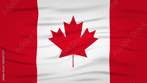 Realistic Canada flag vector with crumpled effect and fabric texture. Waving Canadian National Flag