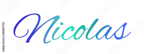 Nicolas - light blue and blue color - male name - ideal for websites, emails, presentations, greetings, banners, cards, books, t-shirt, sweatshirt, prints