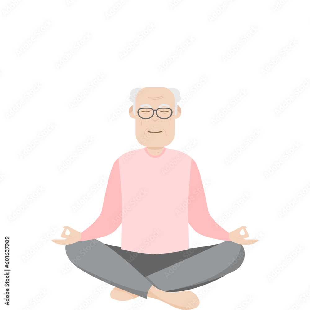 The Elderly People Old Man Glasses Yoga Pose Meditation Relaxed Body
