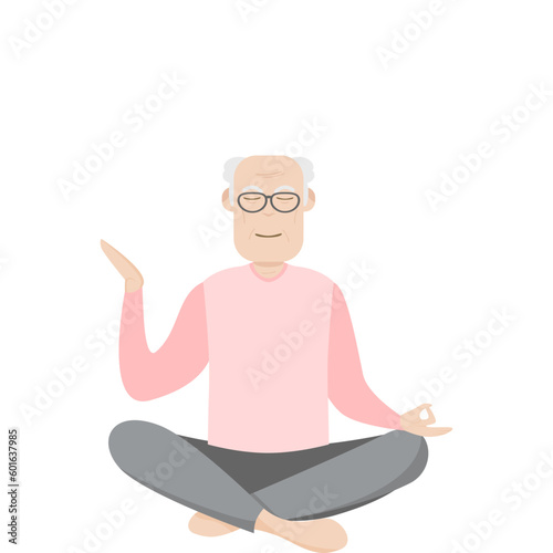 Fototapeta Naklejka Na Ścianę i Meble -  The Elderly People Old Man Glasses Yoga Pose Meditation Relaxed Body
