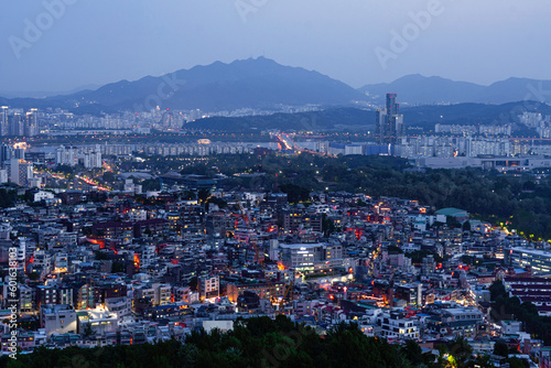 View of the Gangnam from the Namsan  mountain  on dust day-Seoul  Korea Dust wind comes from China on spring