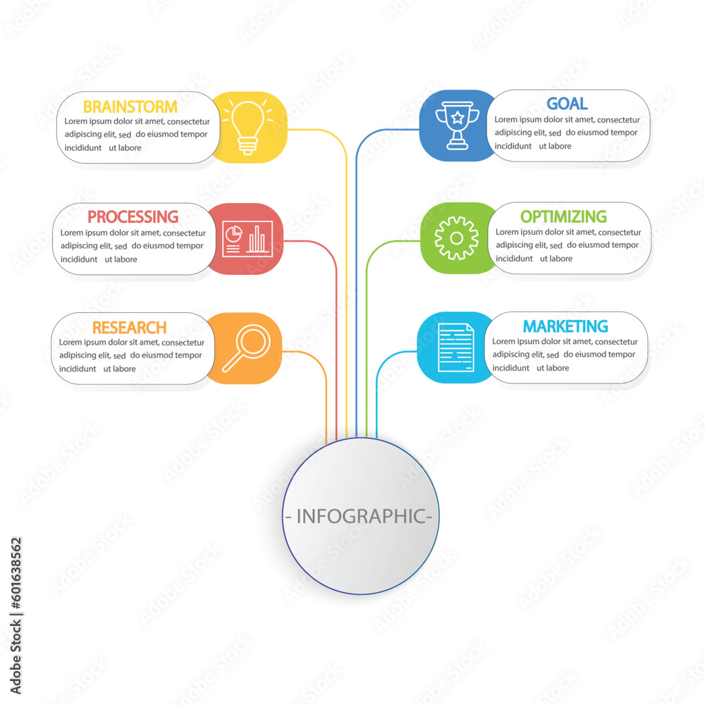 6 Steps Modern Mindmap diagram, Infographic template for business. presentation infographic vector.
6 Steps Modern Mindmap diagram, Infographic template for business. presentation infographic vector.