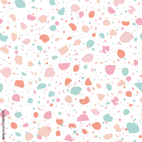 Cute terrazzo stone seamless pattern. Abstract background design with pastel colors. Granite stone floor texture. Millennial modern terrazo minimalist art square backdrop. Colorful shards or sprinkles
