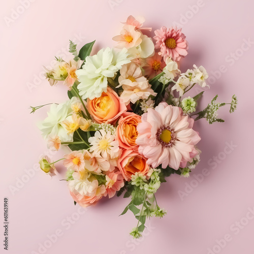 Bouquet Of Beautiful Spring Flowers On Pastel Background Illustration