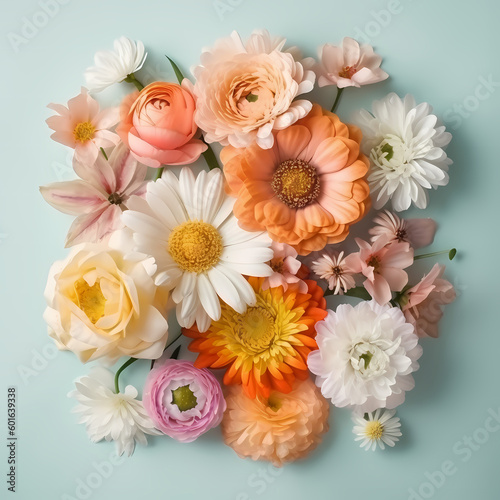 Bouquet Of Beautiful Spring Flowers On Pastel Background Illustration © imazydreams
