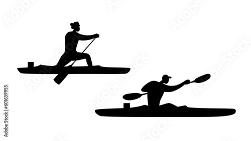 Canoe sprint kayaker silhouettes. Vector clipart. Isolated on white. 