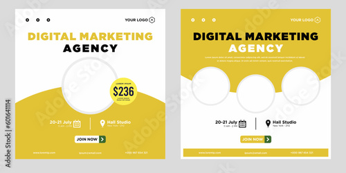 Digital marketing live webinar and corporate social media post or template banner