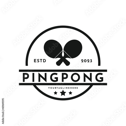 Vintage ping pong logo design with hipster drawing style