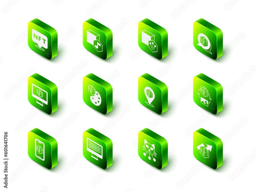 Set NFT Digital crypto art, growth bar chart, and Binary code icon. Vector Set NFT Digital crypto art, growth bar chart, and Binary code icon. Vector