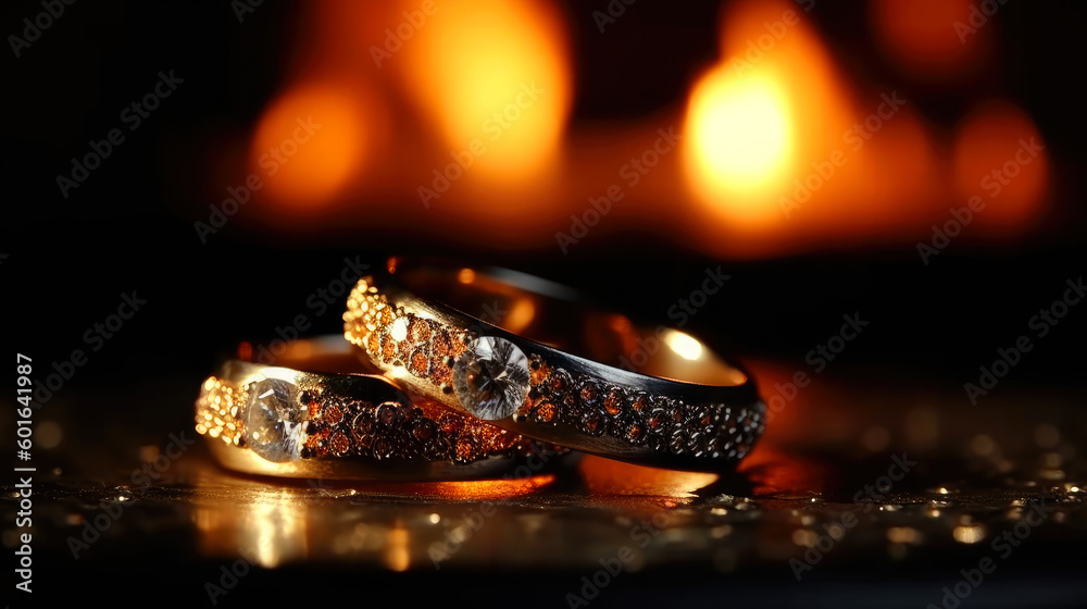 Ornamental rings on fire background. generative ai. Ornamental rings on fire background. generative ai.