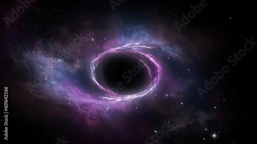 Black Hole inside Shining Nebula Deep Space Surrounded by Twinkling Galaxy Stardust Enchanting Background Looped Animation	
