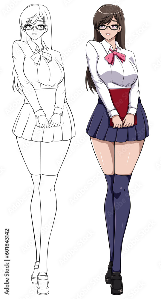 Anime Manga Schoolgirl Holding Book on White Anime Manga Schoolgirl Holding Book on White
