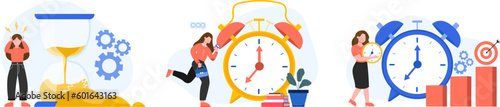 Business timing set with professional ladies worry about timing