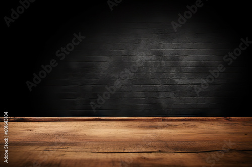 Empty Wooden Table on Textured Wall Background with Selective Focus. created with Generative AI