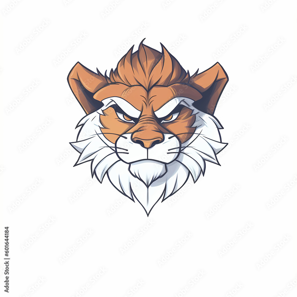 Obraz premium Drawing of a young lion head. created in combination of self-drawn and AI support. Icon, logo, tattoo, vector illustration.