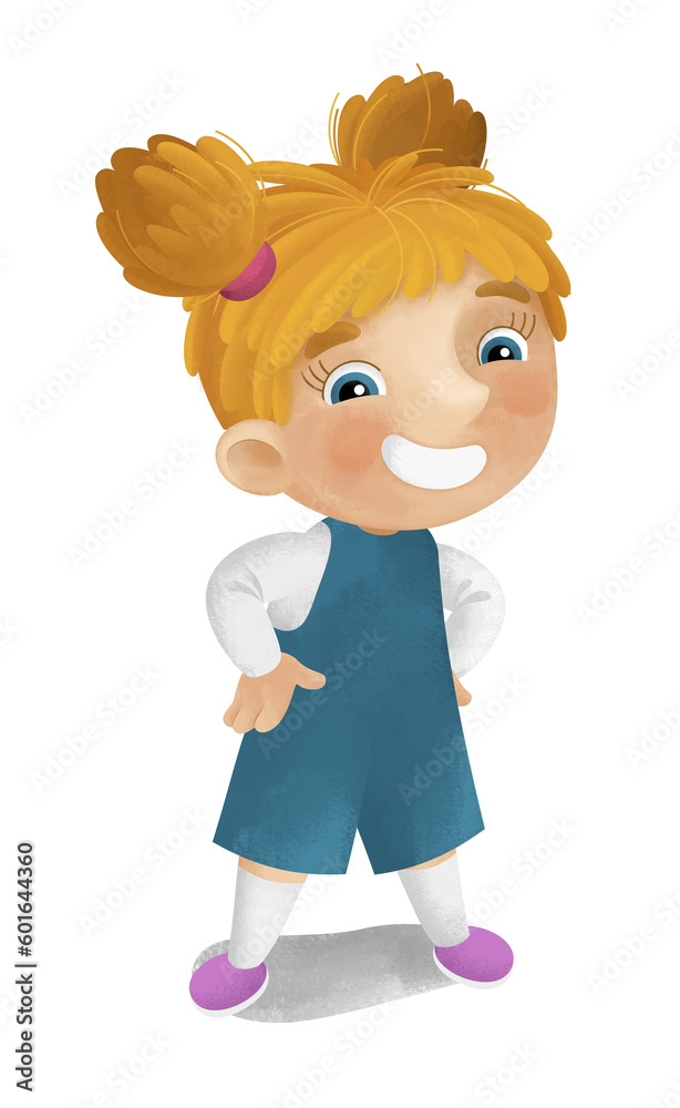 cartoon scene with young girl having fun playing leisure free time isolated illustration for children
