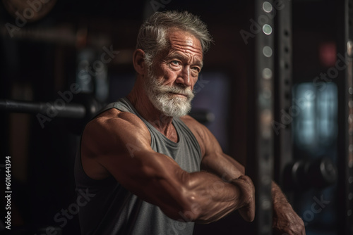 Muscular senior man in a gym room. generate by ai © MoniStock