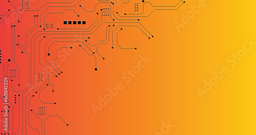 Circuit board technology on yellow background. Vector abstract technology illustration Circuit board on yellow, orange background.High-tech circuit board connection system concept.