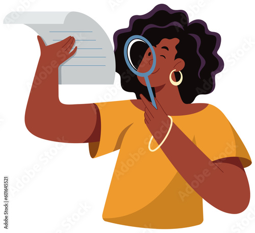 Black Woman with Magnifier on White