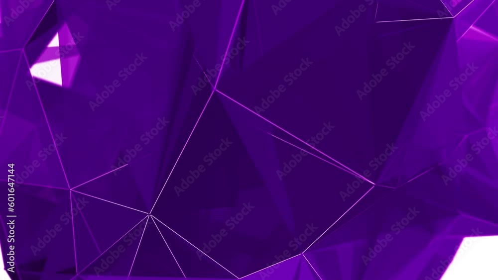 Polygonal purple elements. Abstract looped animation of triangles. Shiny moving surfaces with white glowing lines. Polygonal purple elements. Abstract looped animation of triangles. Shiny moving surfaces with white glowing lines.