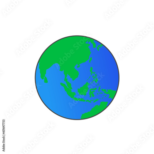 Vector illustration design of earth or globe icon mostly showing the map of the country of Indonesia