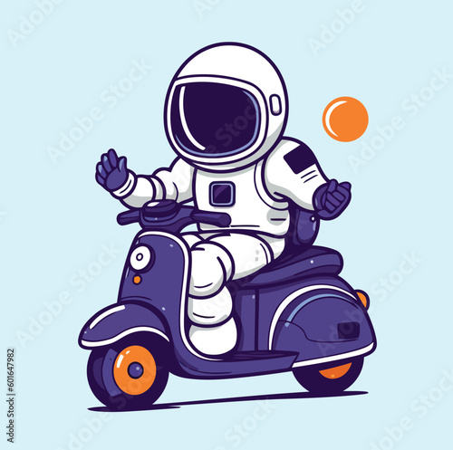 Cute Astronaut Cartoon Style with Classic Scooter Transportation Isolated Mascot Character Icon Vector Illustration © VectorTower