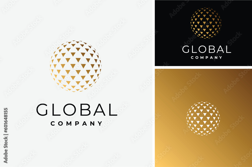 globe halftone triangle like golf ball or disco light logo design	 - obrazy, fototapety, plakaty 