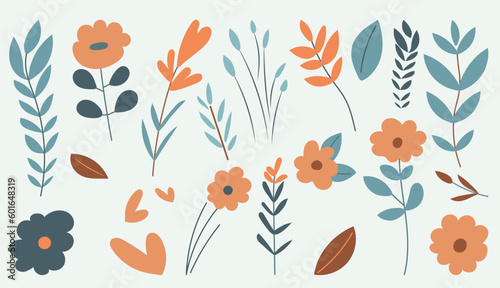 set of flowers, in doodle style isolated vector