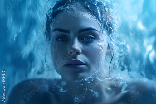 Woman Submerged in Ice Bath with Dramatic Lighting © Marcus Klimbimm