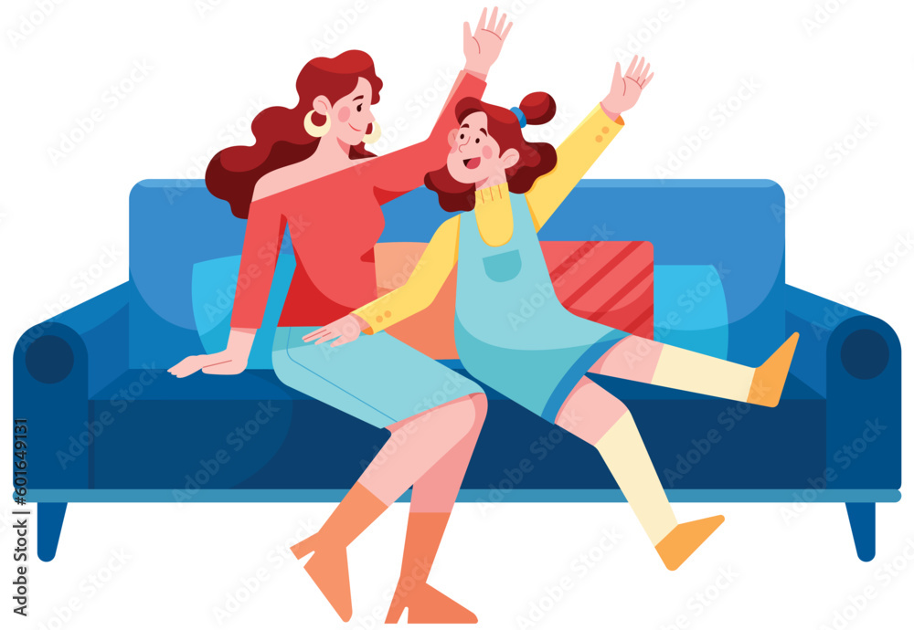 Obraz premium Mother and Daughter on Sofa
