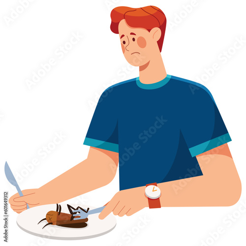 Man Eating Bugs on White